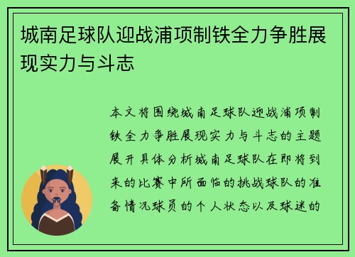 城南足球队迎战浦项制铁全力争胜展现实力与斗志